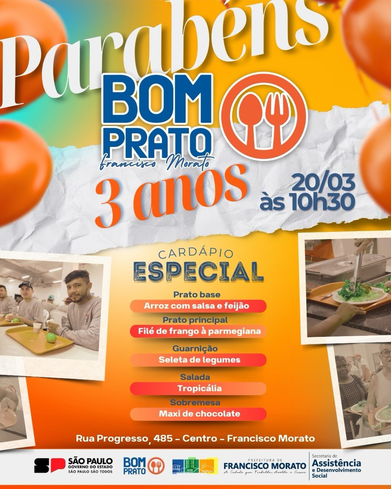 Bom Prato Francisco Morato completa 3 anos